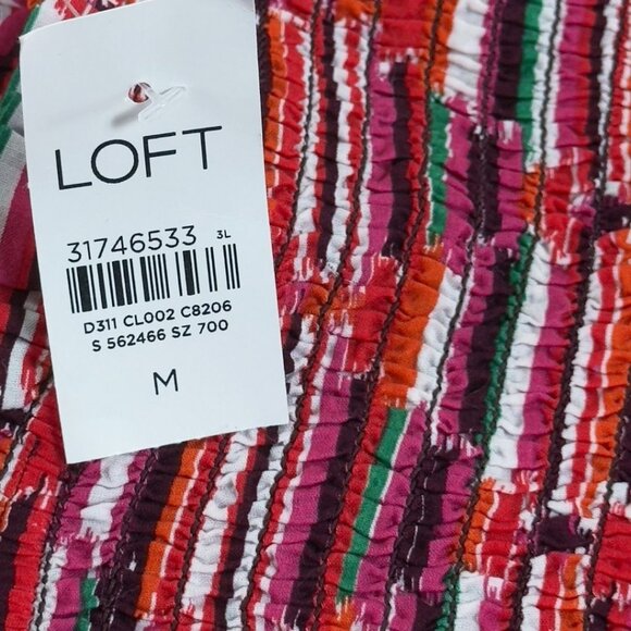 Loft Peplum Top Pink Striped Smocked Blouse 100% Cotton Dressy Casual Preppy Y2K - Picture 5 of 9